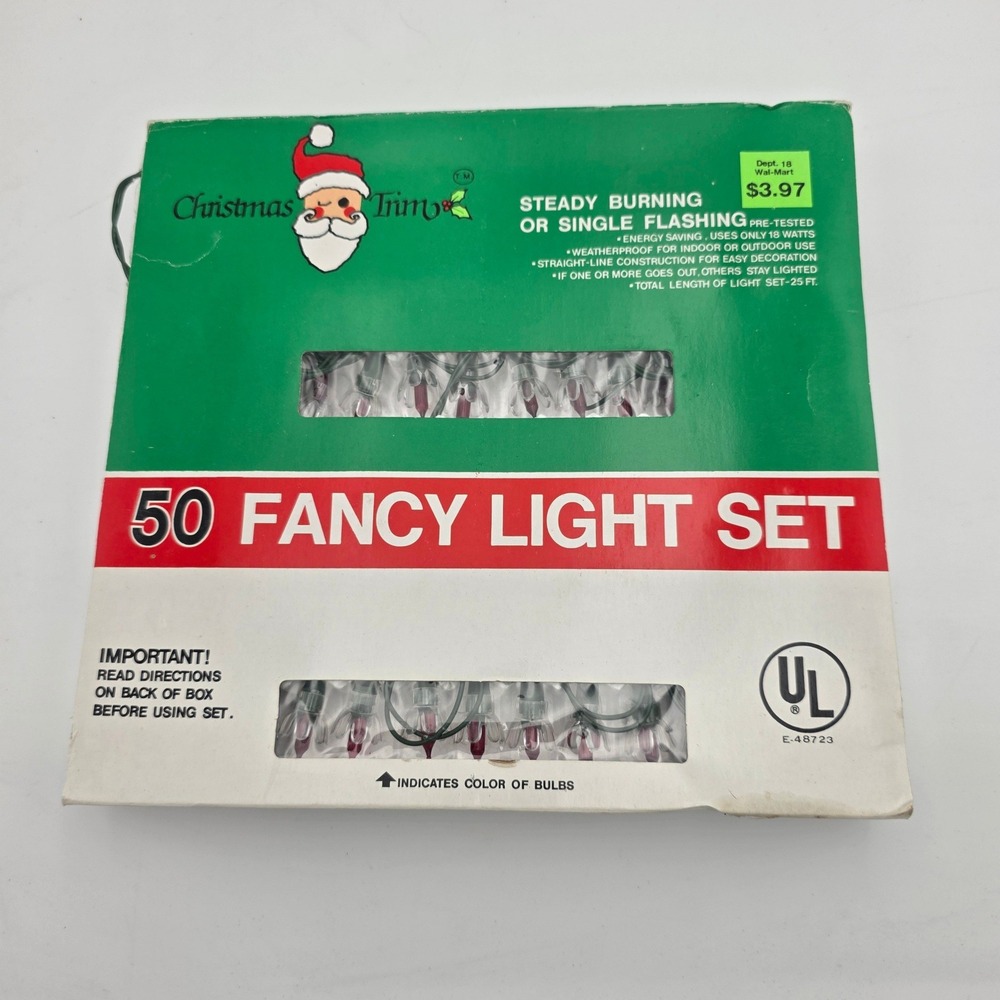 Vintage Christmas Trim 50 Fancy Light Set Pink Bulbs 25ft Indoor Outdoor WalMart